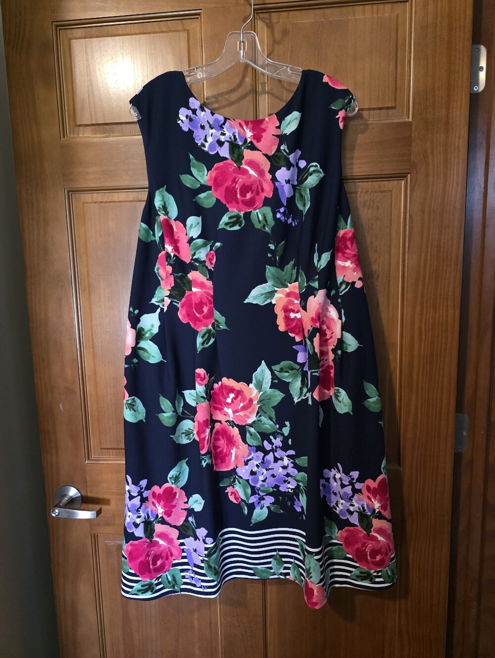 Navy Floral Midi Dress with Pink & Purple Blooms